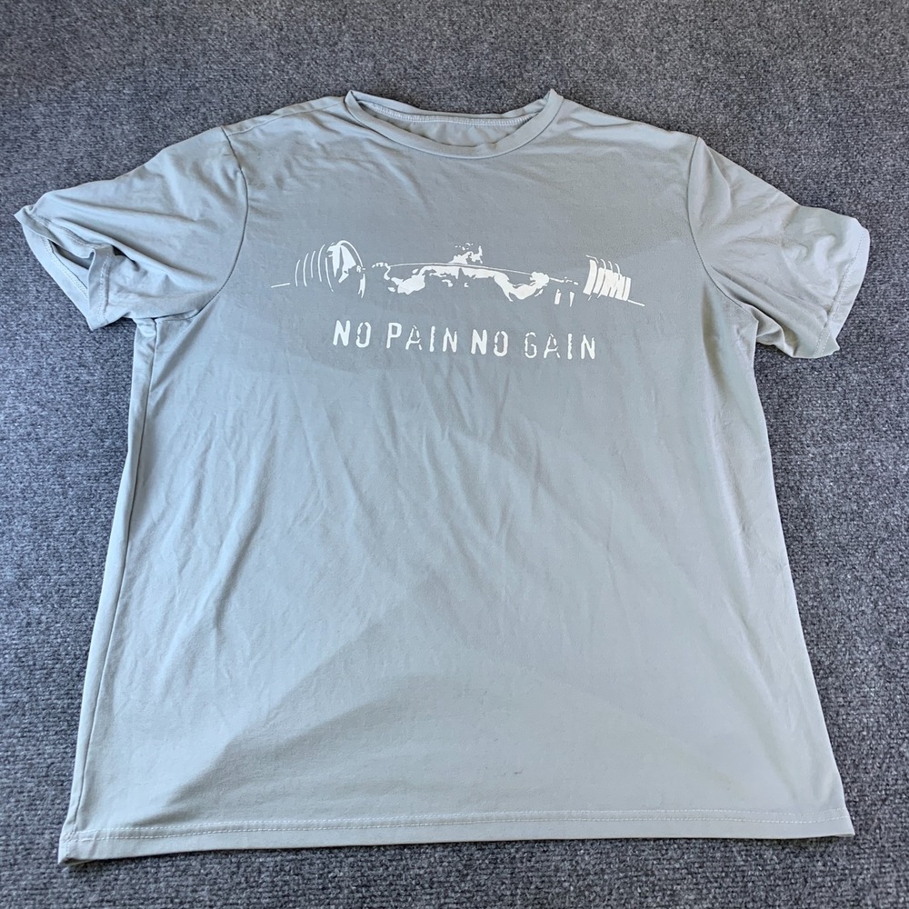 Unbranded T-Shirt Mens L Gray Good No Pain No Gain Weightlifter Gym Logo Tee